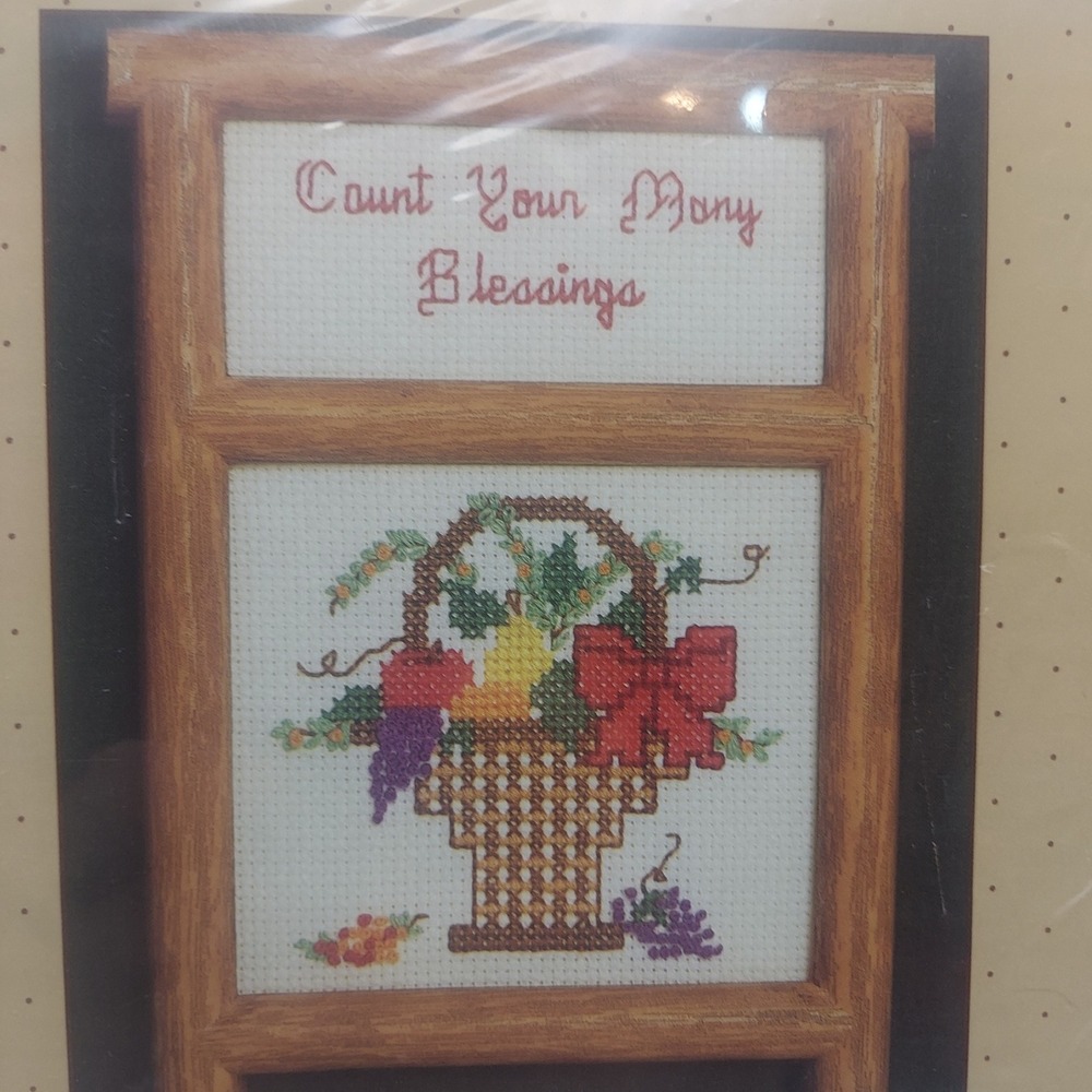 Vintage WonderArt Count Your Many Blessings Fruit Basket Cross‎ Stitch Kit NOS
